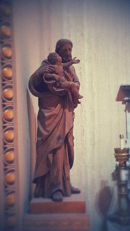 This statue of Saint Joseph is from the 18th century and was recently brought to Saint Stanislaus from France by Canon Jayr.